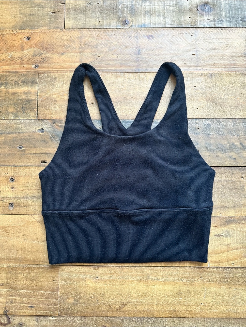 JOAH BROWN | Longline Racerback Tank Bra in Black Rib Knit